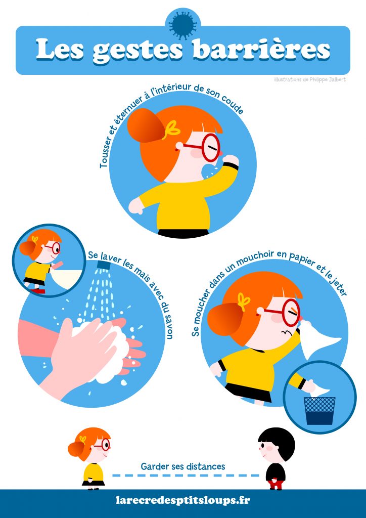 Affiche sur les gestes barrières expliqués aux enfants à télécharger et imprimer gratuitement au format A3
